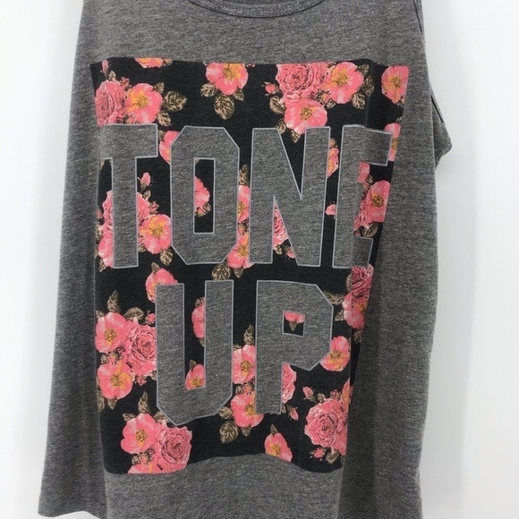 Chin-up Tone Up Gray and Pink Floral Tank Top Size XS - Picture 4 of 6